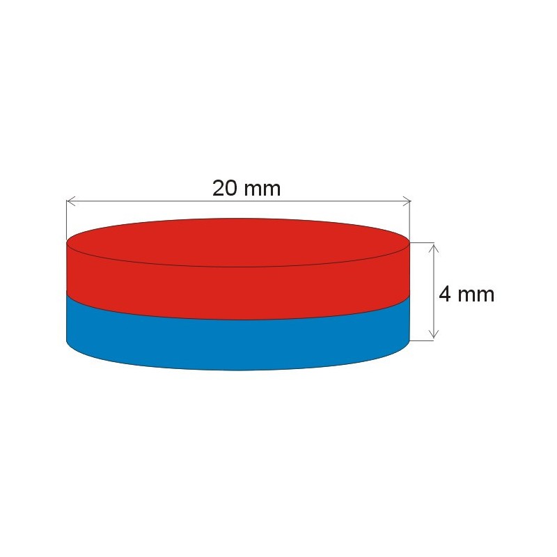 Magnet neodim cilindru cu diam.20x4 N 80 °C, VMM10-N50