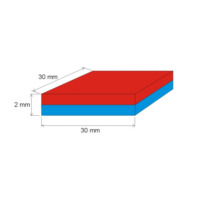 Magnet neodim bloc 30x30x2 N 80 °C, VMM10-N50