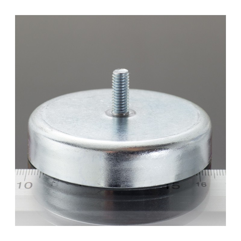 Magnet oală cu coadă, diam. 63 x înălțime 14 mm cu filet exterior M6, înălțime filet 15 mm