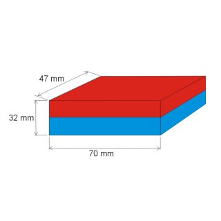 Magnet neodim bloc 70x47x32 N 80 °C, VMM10-N50