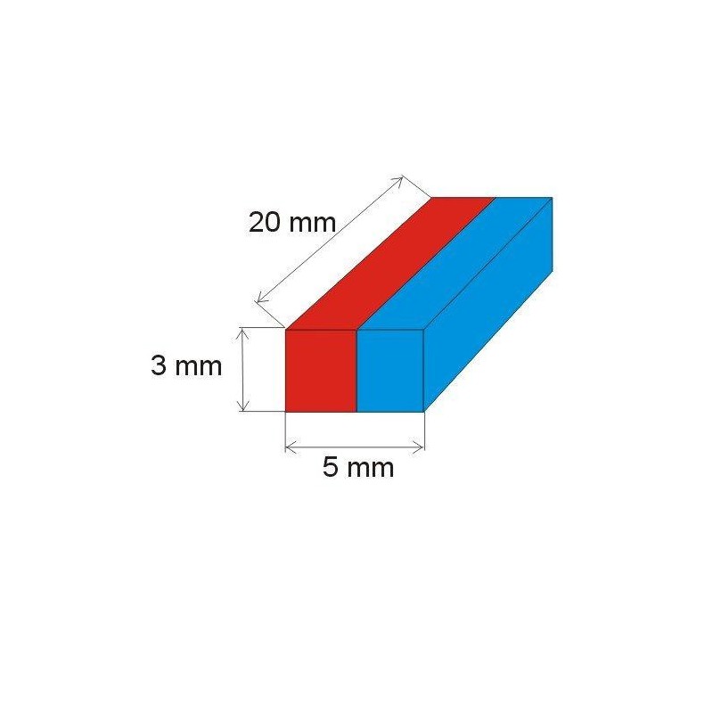 Magnet neodim bloc 3x5x20 N 80 °C, VMM10-N50