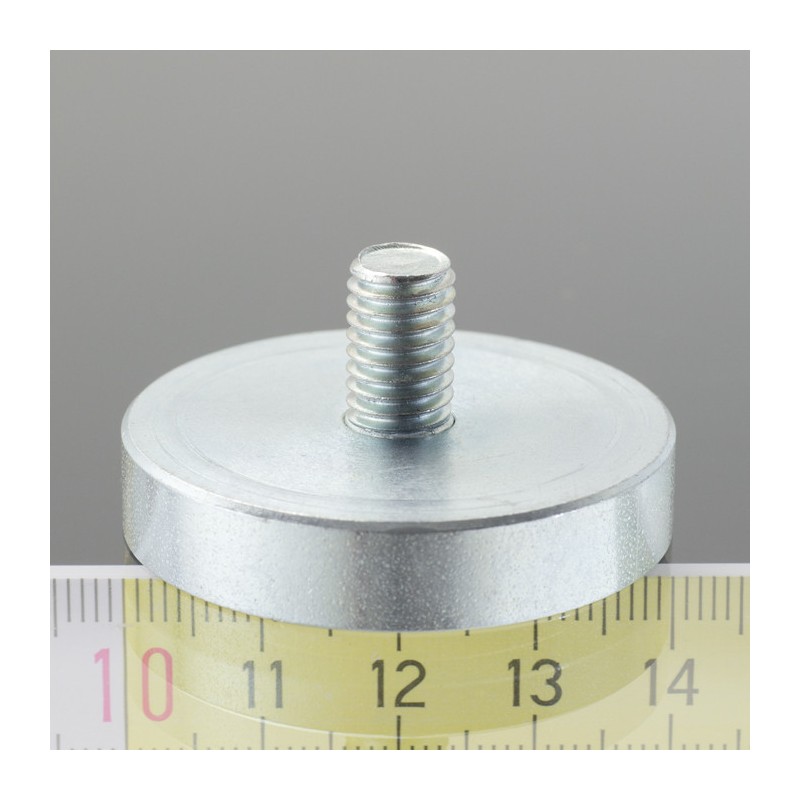 Magnet oală cu coadă, diam. 40 x înălțime 8 mm cu filet exterior M8, înălțime filet 12 mm