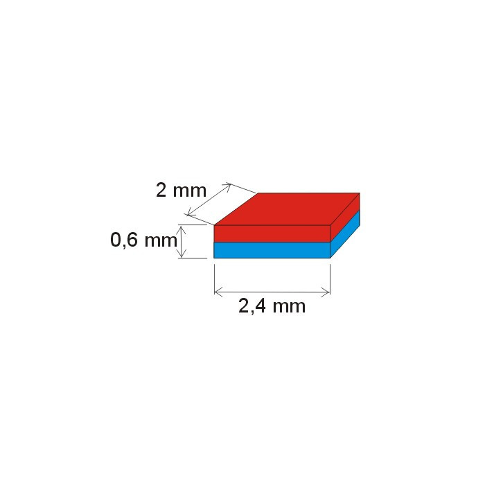 Magnet neodim bloc 2,4x2x0,6 N 150 °C, VMM8SH-N45SH