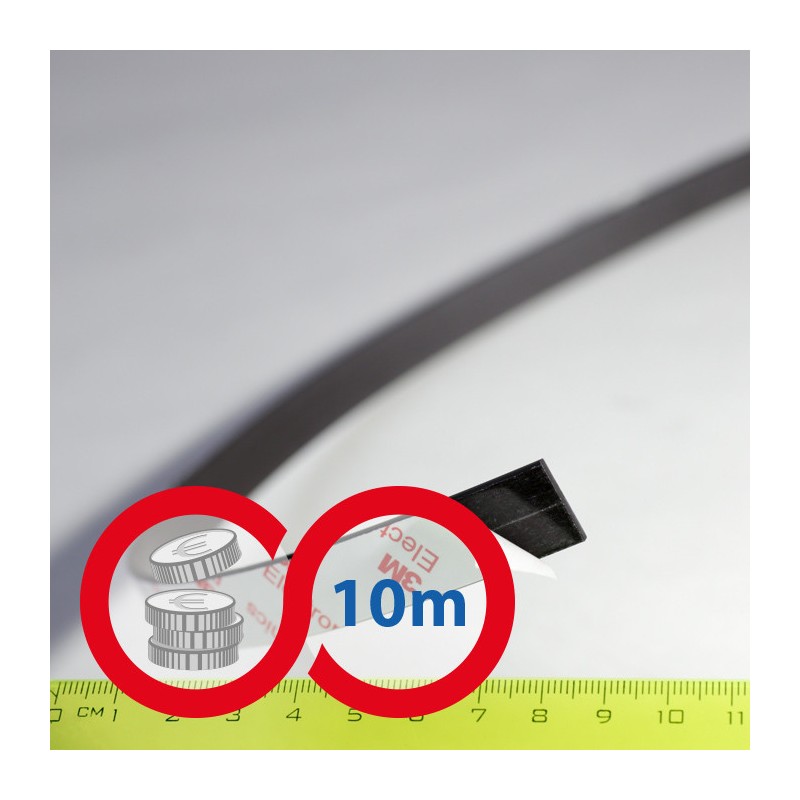 Bandă magnetică cu autoadeziv puternic 15x2 mm - lungime 10 m