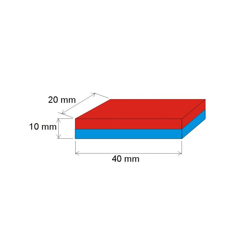 Magnet neodim bloc 40x20x10 N 80 °C, VMM7-N42
