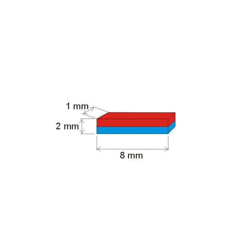Magnet neodim bloc 8x1x2 Z 80 °C, VMM4-N35