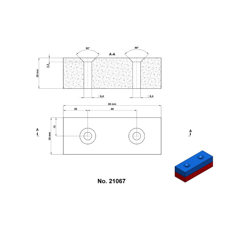 Magnet neodim bloc 80x30x25 N 80 °C, VMM10