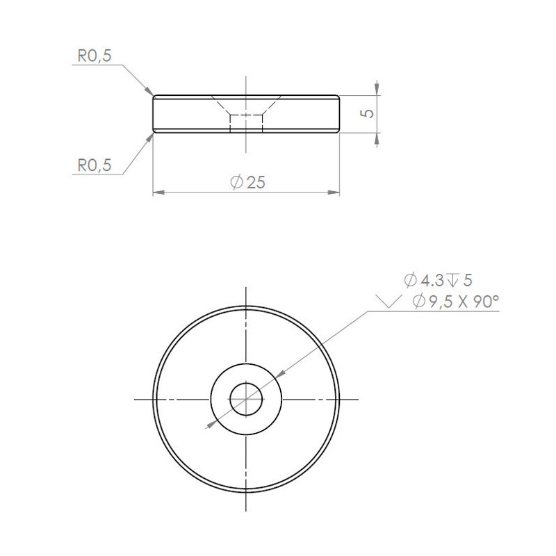 Magnet neodim inel cu diam.25x pr.4,3x5 N 80 °C, VMM5-N38
