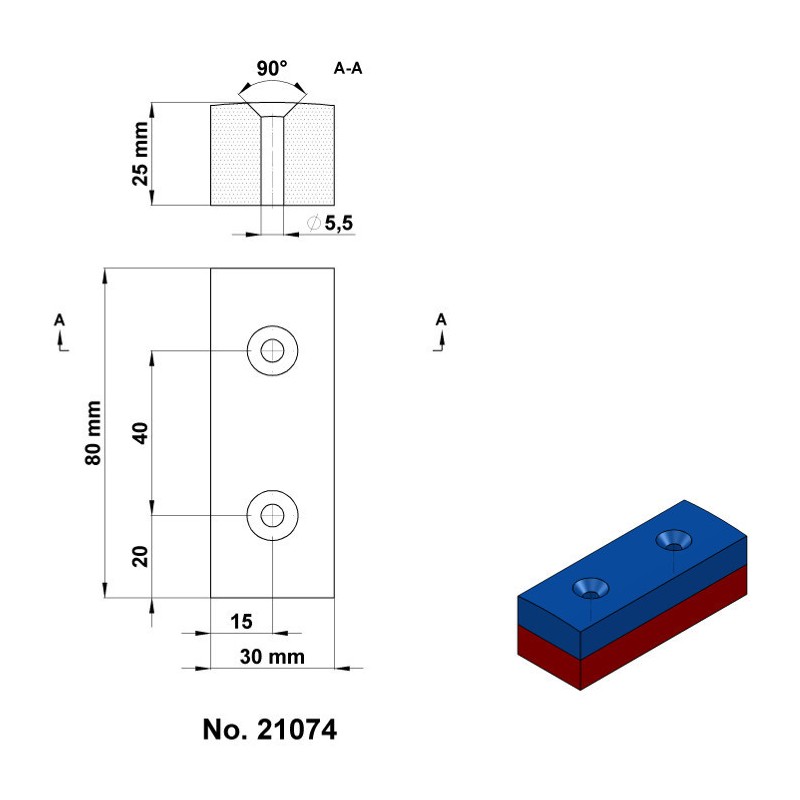 Magnet neodim bloc 80x30x25 N 150 °C, VMM10SH