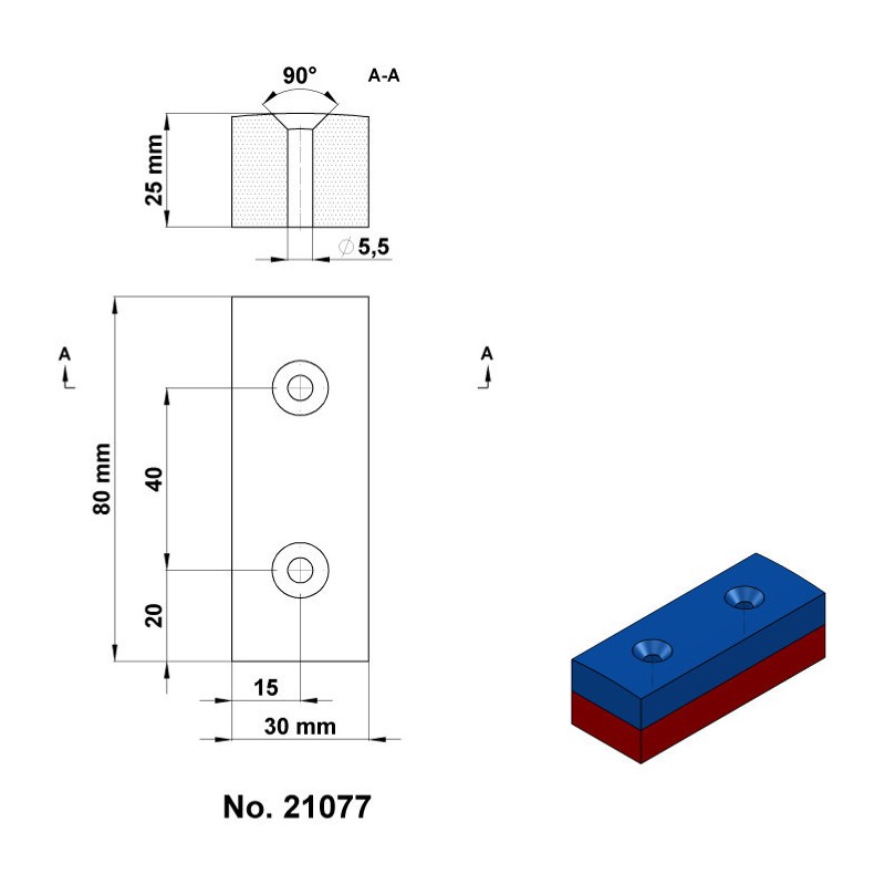 Magnet neodim bloc 80x30x25 N 80 °C, VMM5-N38