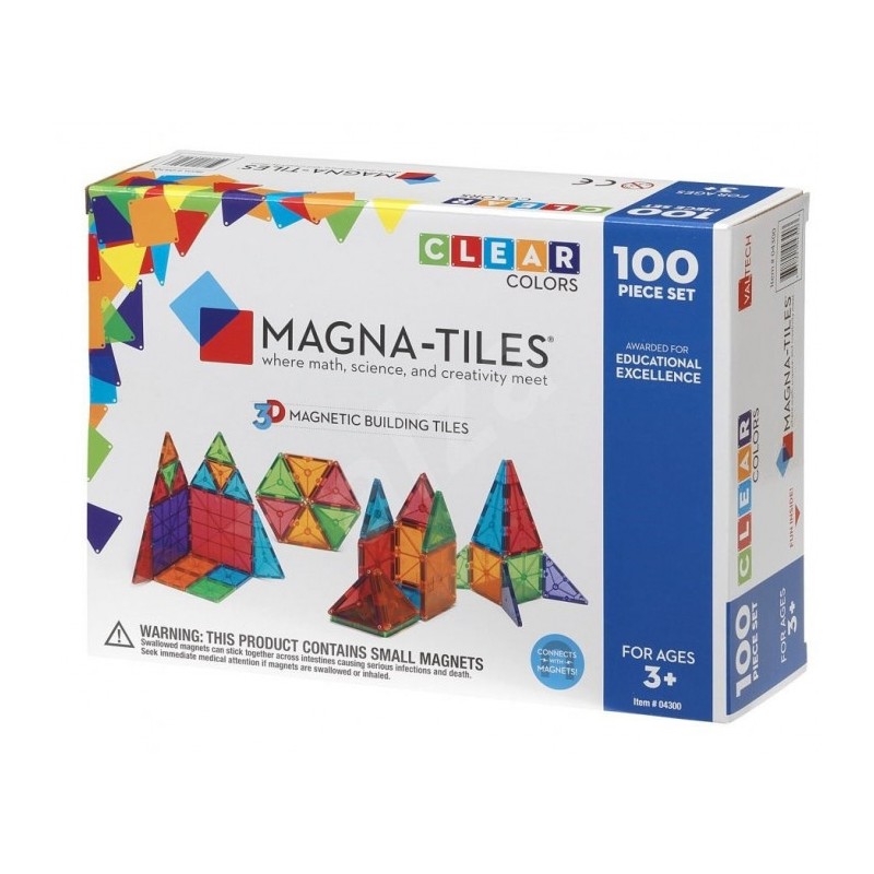 Joc de construcție magnetic Magna-Tiles 100 piese, transparent