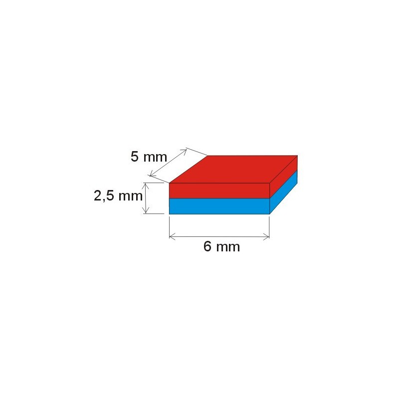 Magnet neodim bloc 6x5x2,5 N 180 °C, VMM5UH-N35UH