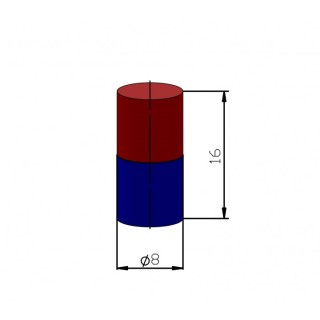 Magnet neodim cilindru cu diam.8x16 Z 80 °C, VMM2