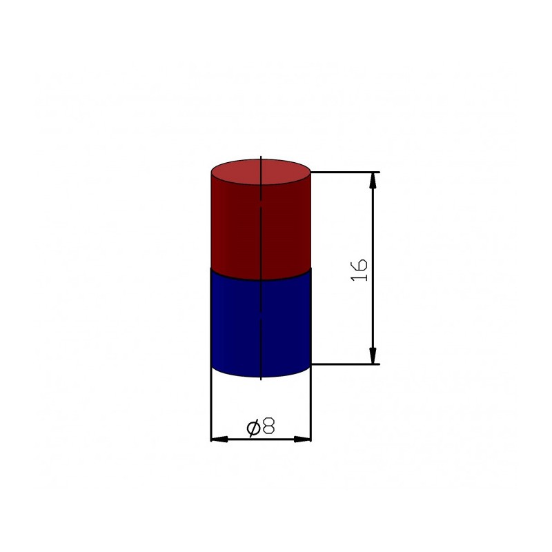 Magnet neodim cilindru cu diam.8x16 Z 80 °C, VMM2