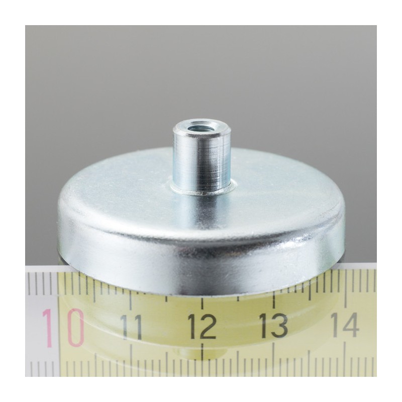 Magnet oală cu coadă, diam. 40 x înălțime 8 mm cu filet interior M4, înălțime filet 8 mm
