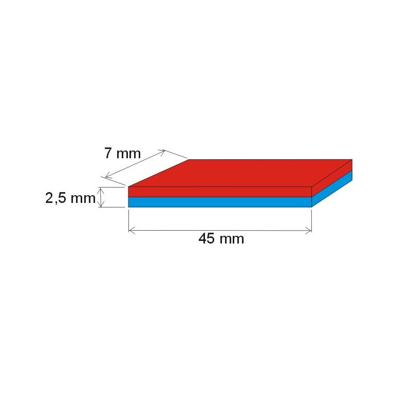 Magnet neodim bloc 45x7x2,5 P 180 °C, VMM5UH-N35UH