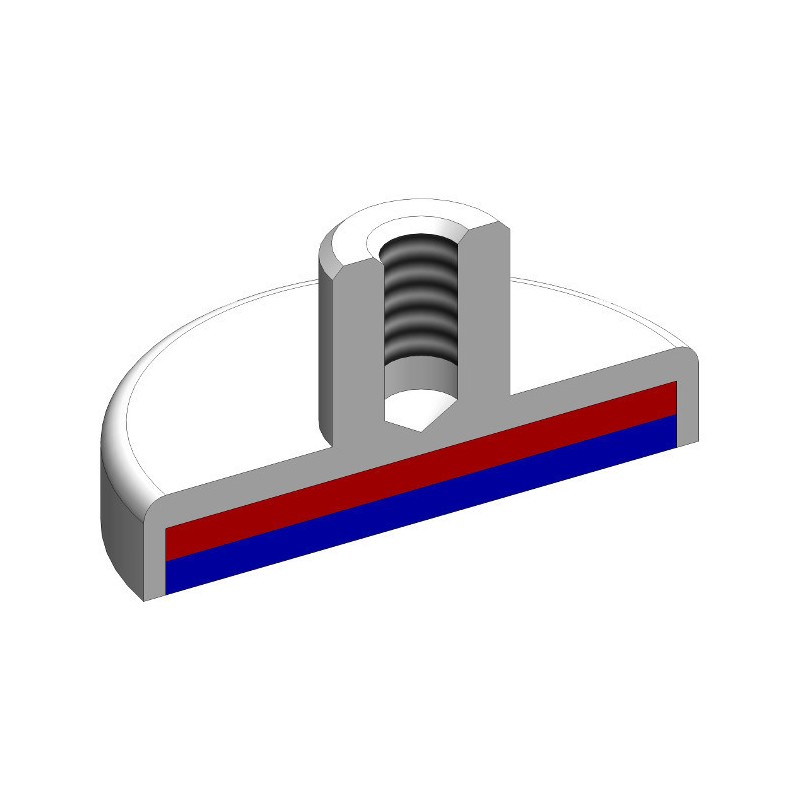 Magnet oală cu coadă, diam. 63 x înălțime 14 mm cu filet interior M8, înălțime filet 16 mm