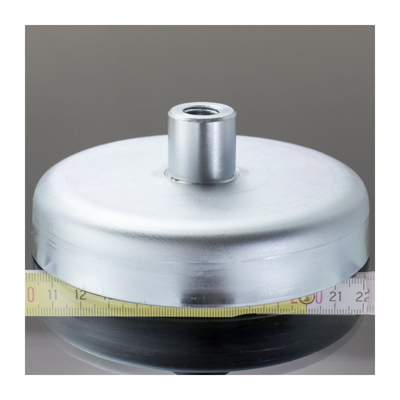 Magnet oală cu coadă, diam. 125 x înălțime 26 mm cu filet interior M14, înălțime filet 24 mm