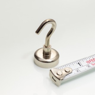 Cârlig magnetic argintiu, diametru 16 mm, NdFeB, forță de rupere 8 kg