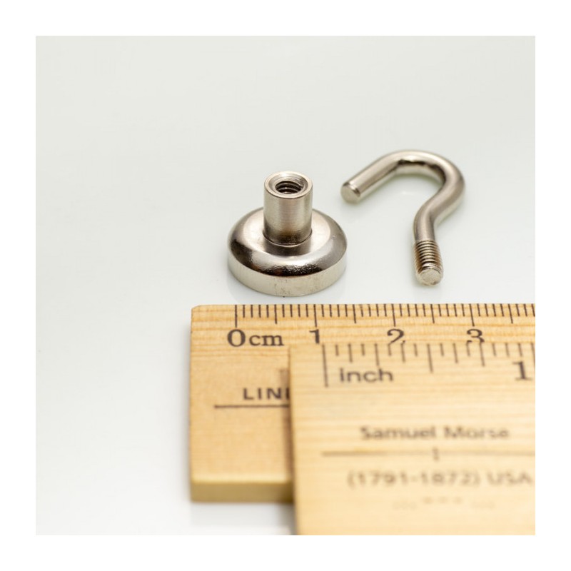 Cârlig magnetic argintiu, diametru 16 mm, NdFeB, forță de rupere 8 kg