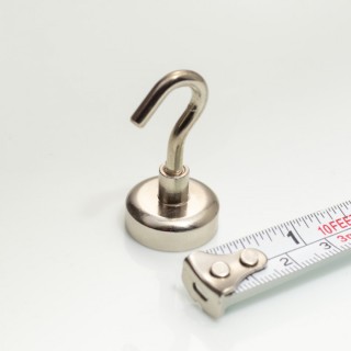 Cârlig magnetic argintiu, diametru 20 mm, NdFeB, forță de rupere 12 kg