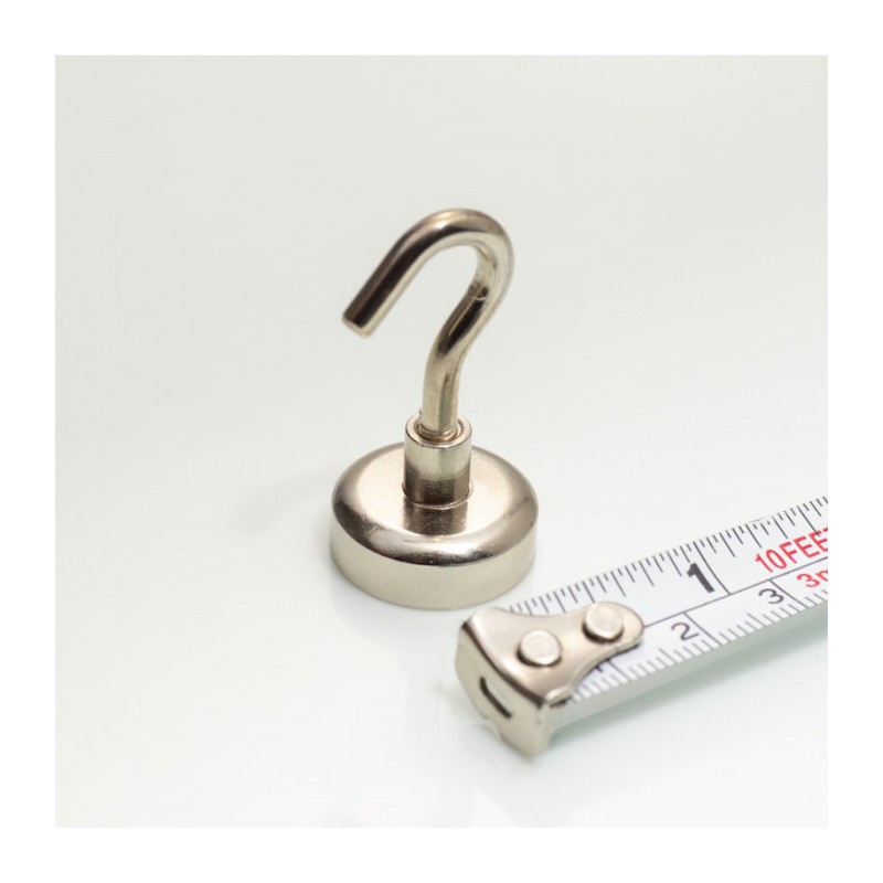 Cârlig magnetic argintiu, diametru 20 mm, NdFeB, forță de rupere 12 kg