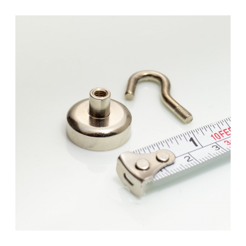 Cârlig magnetic argintiu, diametru 20 mm, NdFeB, forță de rupere 12 kg