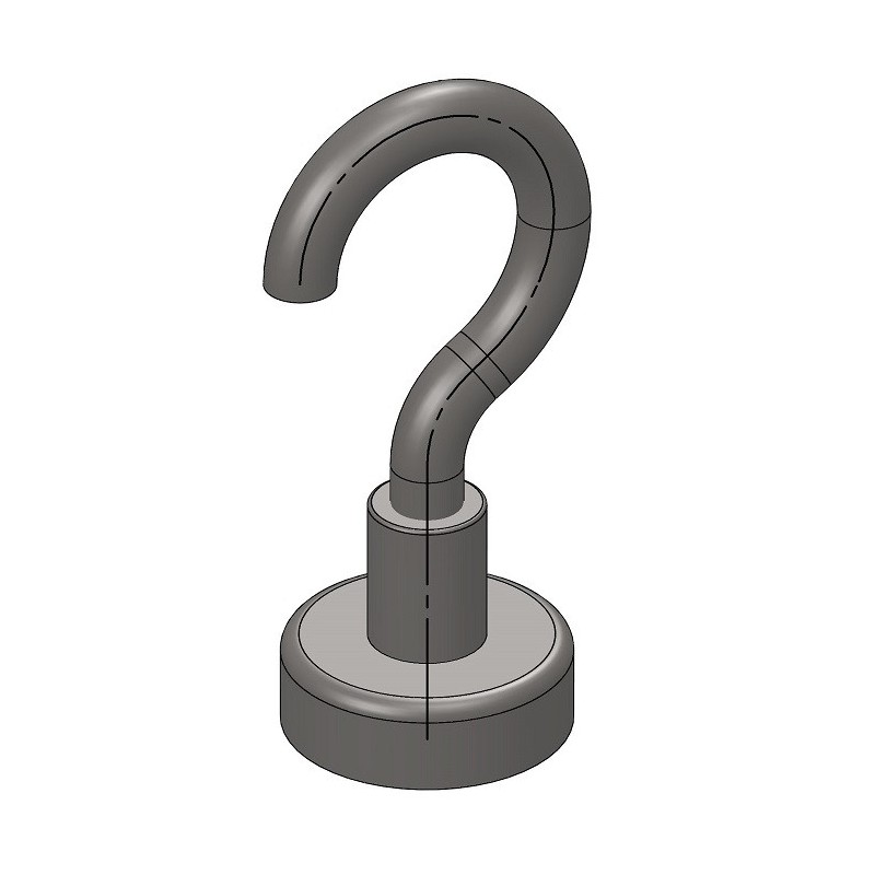 Cârlig magnetic argintiu, diametru 20 mm, NdFeB, forță de rupere 12 kg