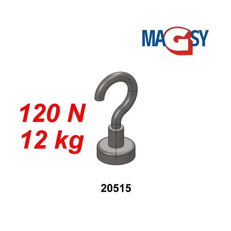 Cârlig magnetic argintiu, diametru 20 mm, NdFeB, forță de rupere 12 kg