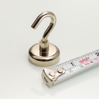 Cârlig magnetic argintiu, diametru 25 mm, NdFeB, forță de rupere 22 kg