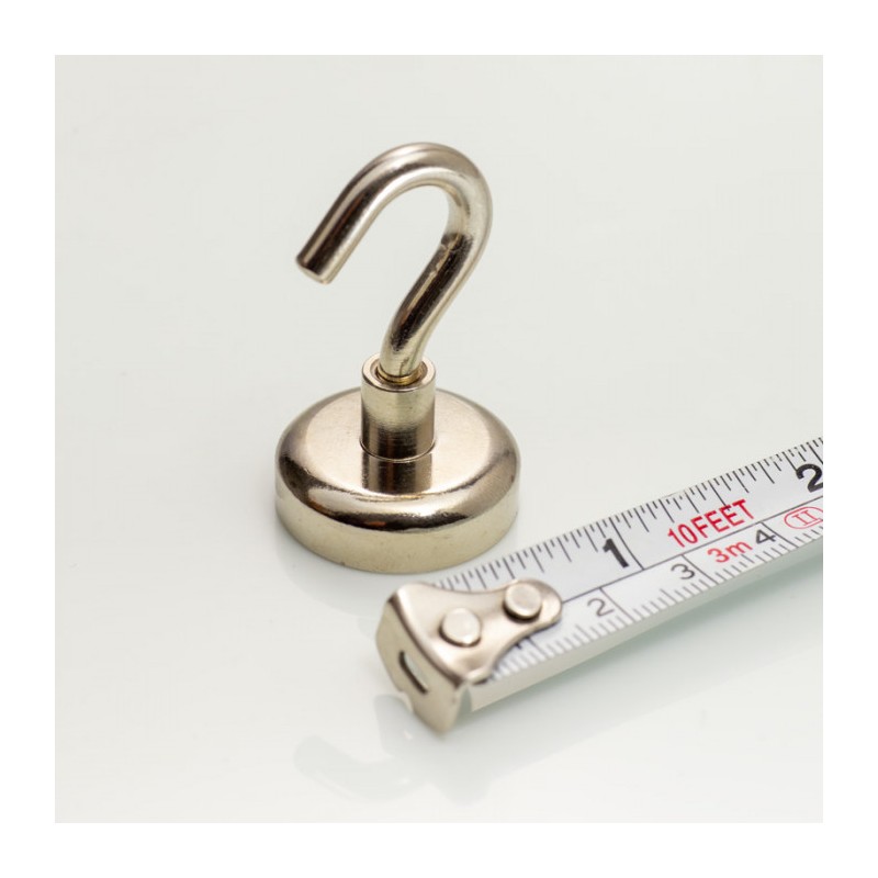 Cârlig magnetic argintiu, diametru 25 mm, NdFeB, forță de rupere 22 kg