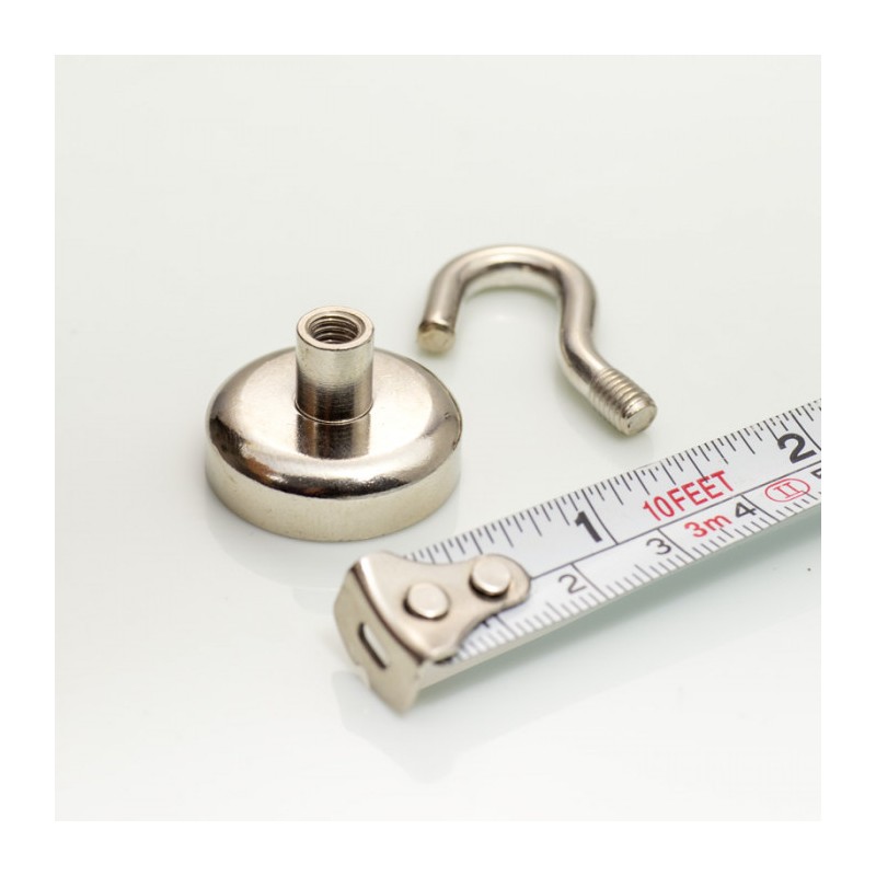 Cârlig magnetic argintiu, diametru 25 mm, NdFeB, forță de rupere 22 kg