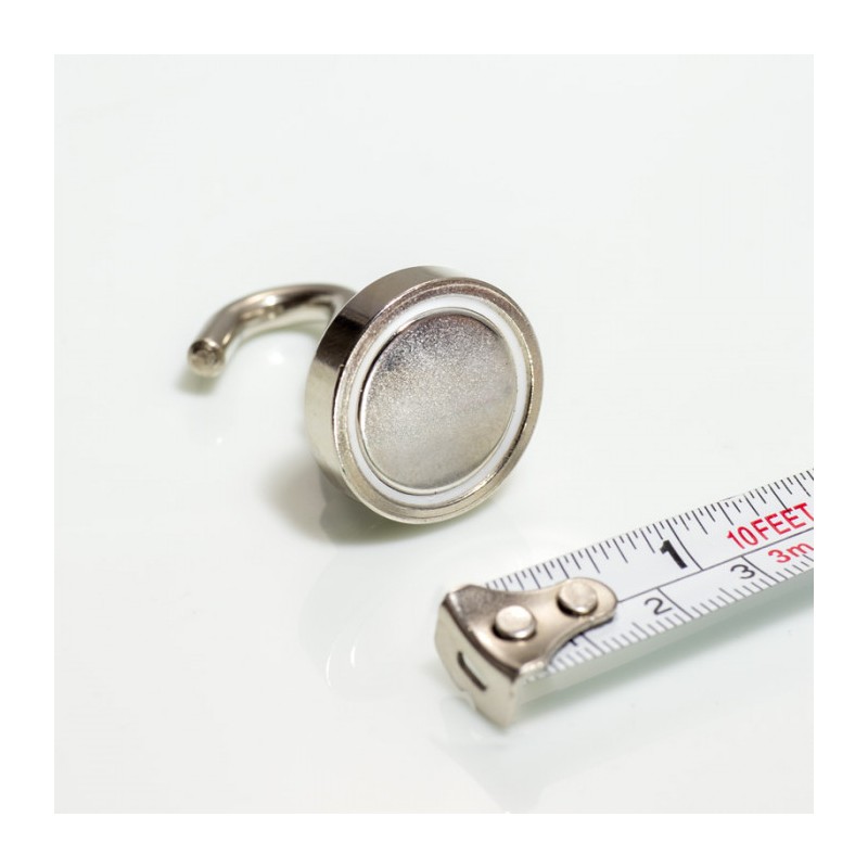 Cârlig magnetic argintiu, diametru 25 mm, NdFeB, forță de rupere 22 kg