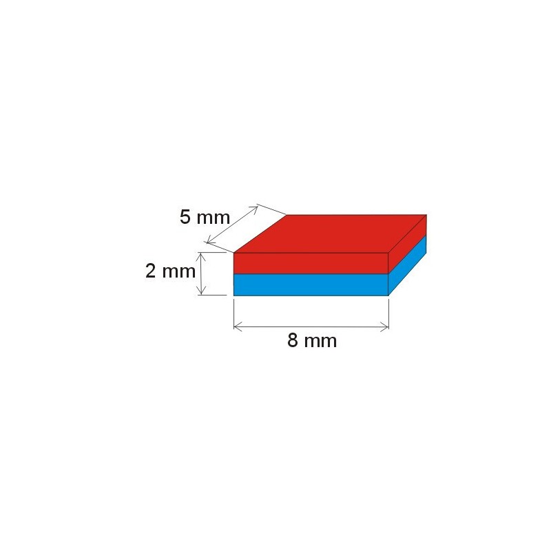 Magnet neodim bloc 8x5x2 P 180 °C, VMM5UH-N35UH