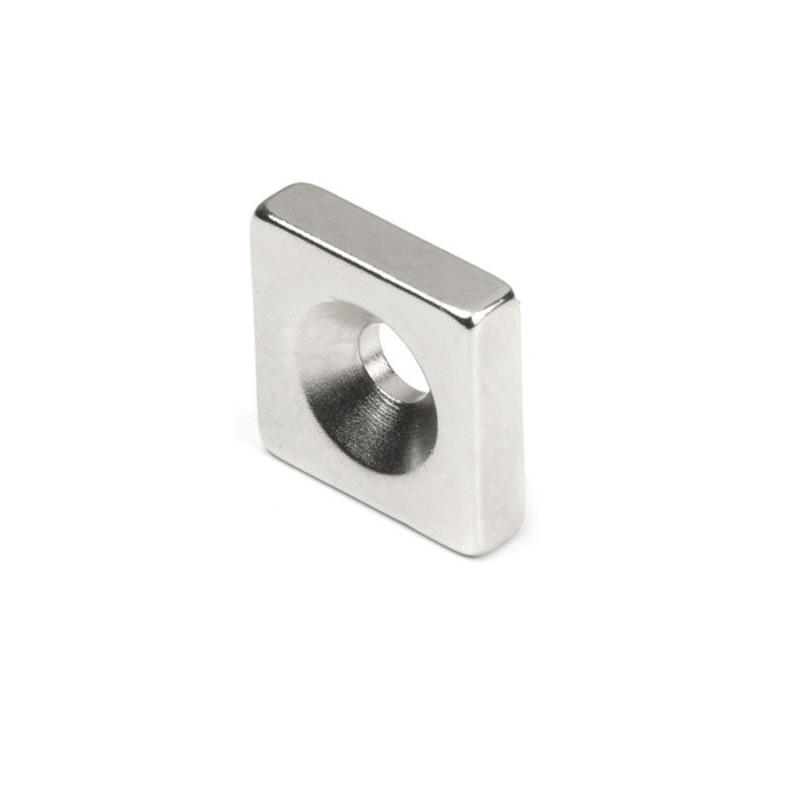 Magnet neodim bloc cu orificiu pentru şurub cu cap înecat 15 x 15 x 4 N 80 °C, VMM4-N35