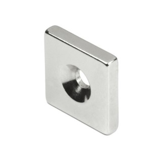 Magnet neodim bloc cu orificiu pentru şurub cu cap înecat 20 x 20 x 4 N 80 °C, VMM4-N35