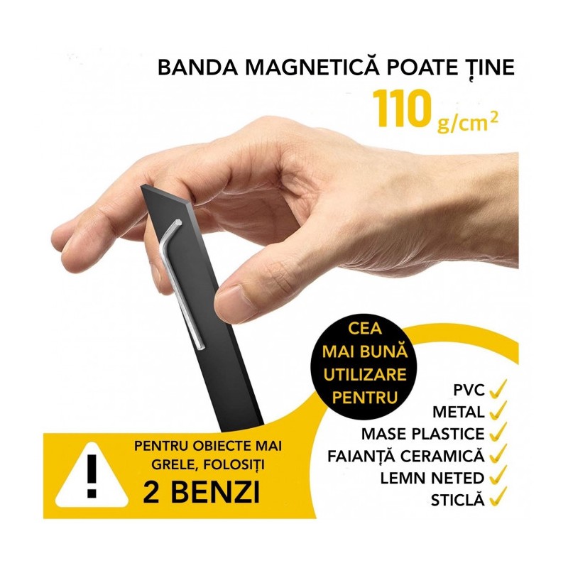 Bandă magnetică autoadezivă nu doar pentru cuțite, lungime 30 cm