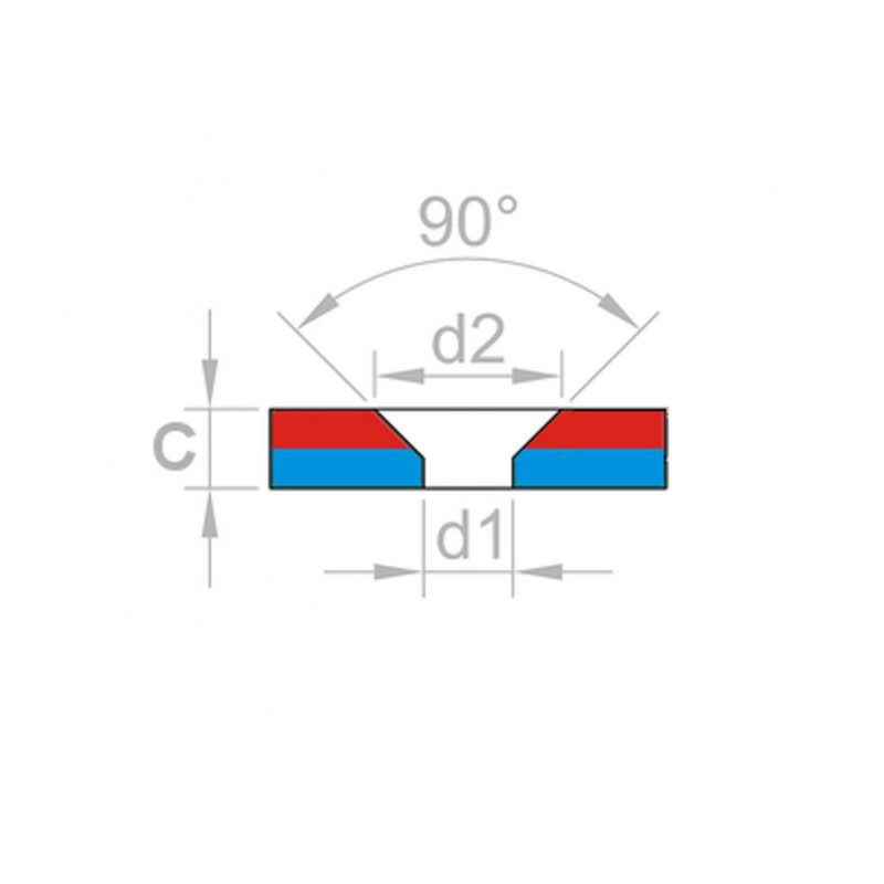 Magnet neodim bloc cu orificiu pentru şurub cu cap înecat 20 x 20 x 4 N 80 °C, VMM4-N35