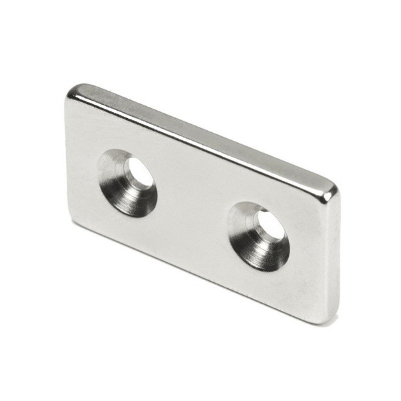 Magnet neodim bloc cu orificiu pentru şurub cu cap înecat 40 x 20 x 4 N 80 °C, VMM4-N35
