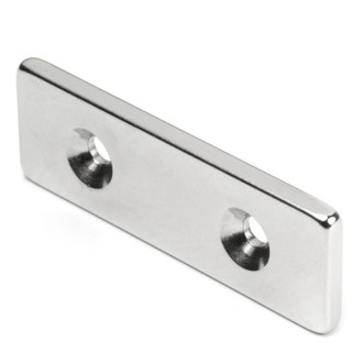 Magnet neodim bloc cu orificiu pentru şurub cu cap înecat 60 x 20 x 4 N 80 °C, VMM4-N35