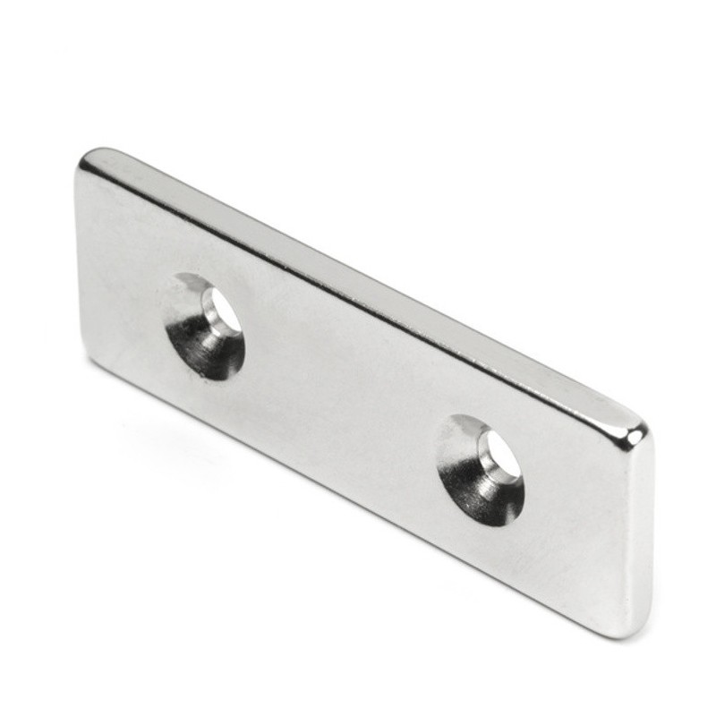 Magnet neodim bloc cu orificiu pentru şurub cu cap înecat 60 x 20 x 4 N 80 °C, VMM4-N35