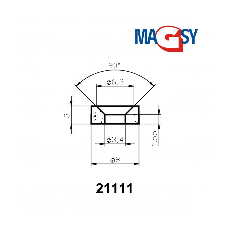 Magnet neodim cilindru cu gaură pentru șurub cu cap înecat diam. 8 x 6/3,4 x 3-M3-N-80 °C, VMM4-N35