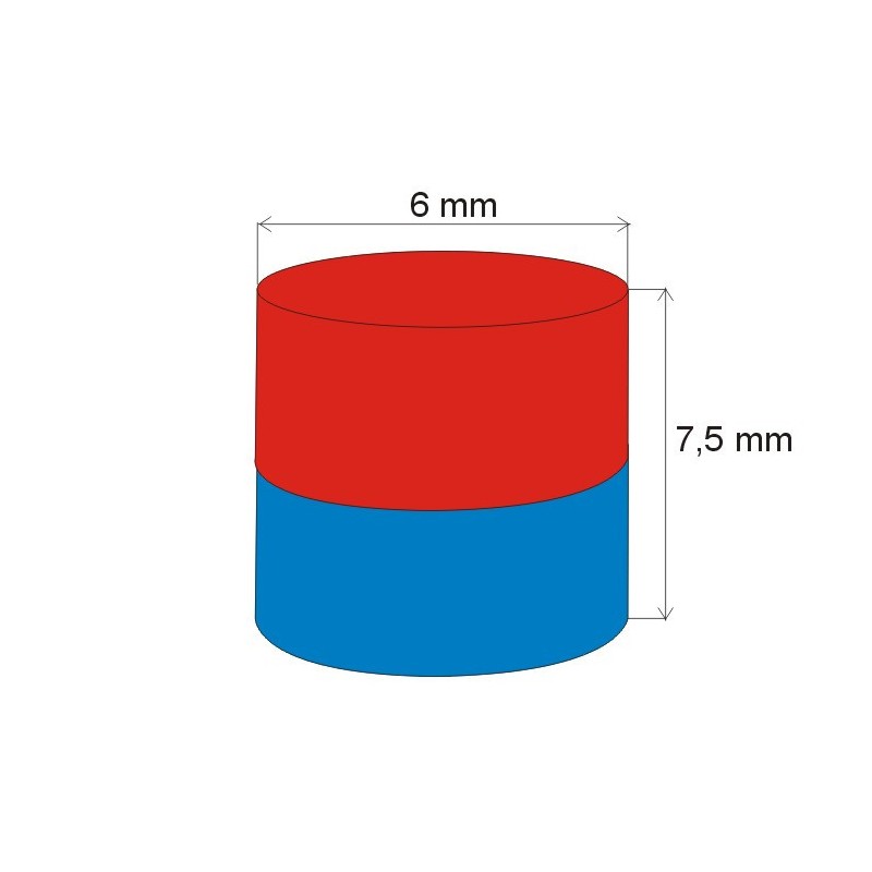 Magnet neodim cilindru cu diam.6x7,5 N 80 °C, VMM4-N35