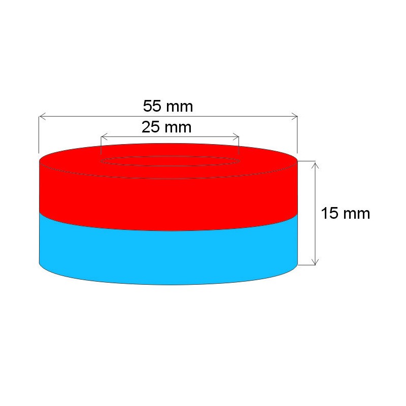 Magnet neodim inel cu diam.55x diam.25x15 Z 80 °C, VMM5-N38