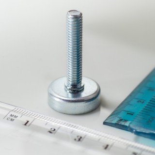 Magnet oală cu coadă, diam. 20 x înălțime 6 mm cu filet exterior M6, înălțime filet 30 mm