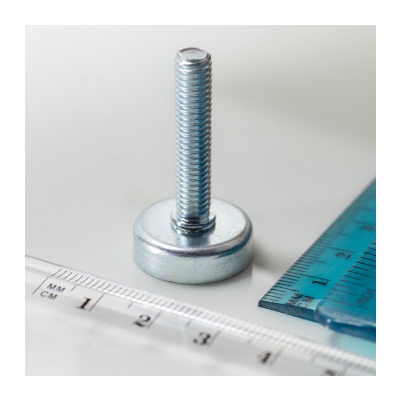 Magnet oală cu coadă, diam. 20 x înălțime 6 mm cu filet exterior M6, înălțime filet 30 mm