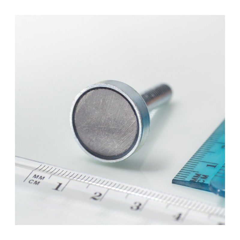 Magnet oală cu coadă, diam. 20 x înălțime 6 mm cu filet exterior M6, înălțime filet 30 mm