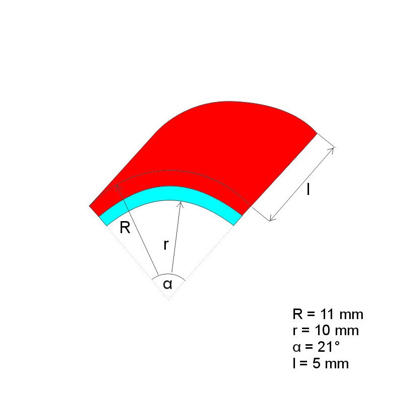 Magnet neodim segment R11xr10x21°x5 N 180 °C, VMM5UH-N35UH