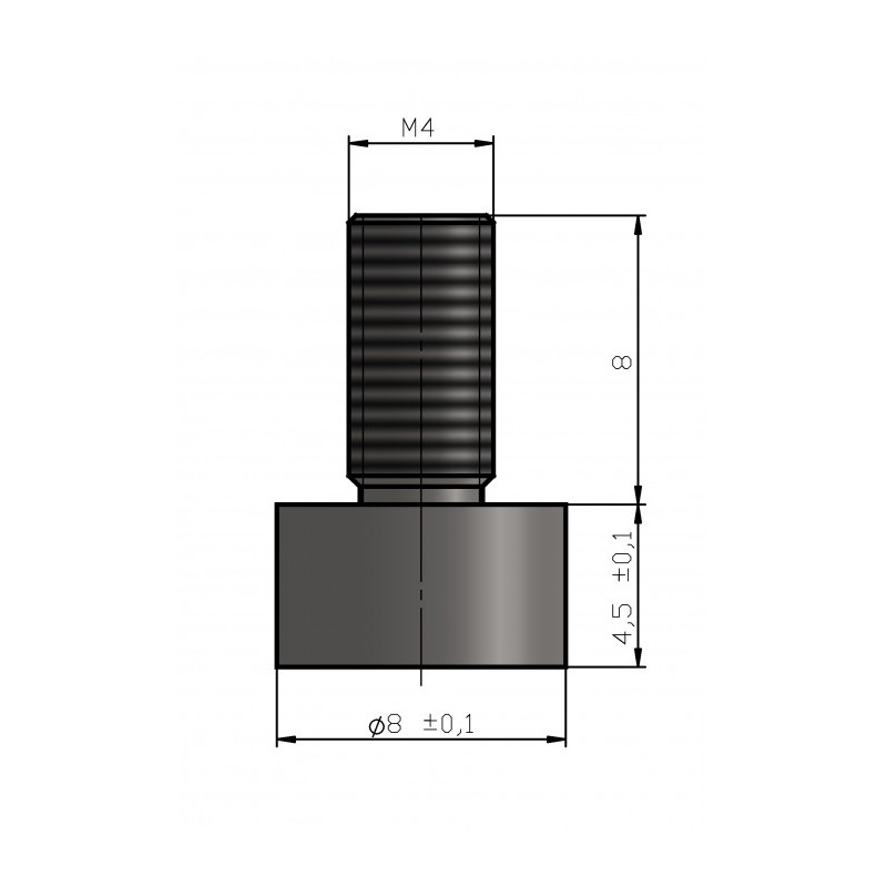 Oală magnetică diam. 8 x înăltime 4,5 mm, coadă cu filet exterior M4 x 8 mm