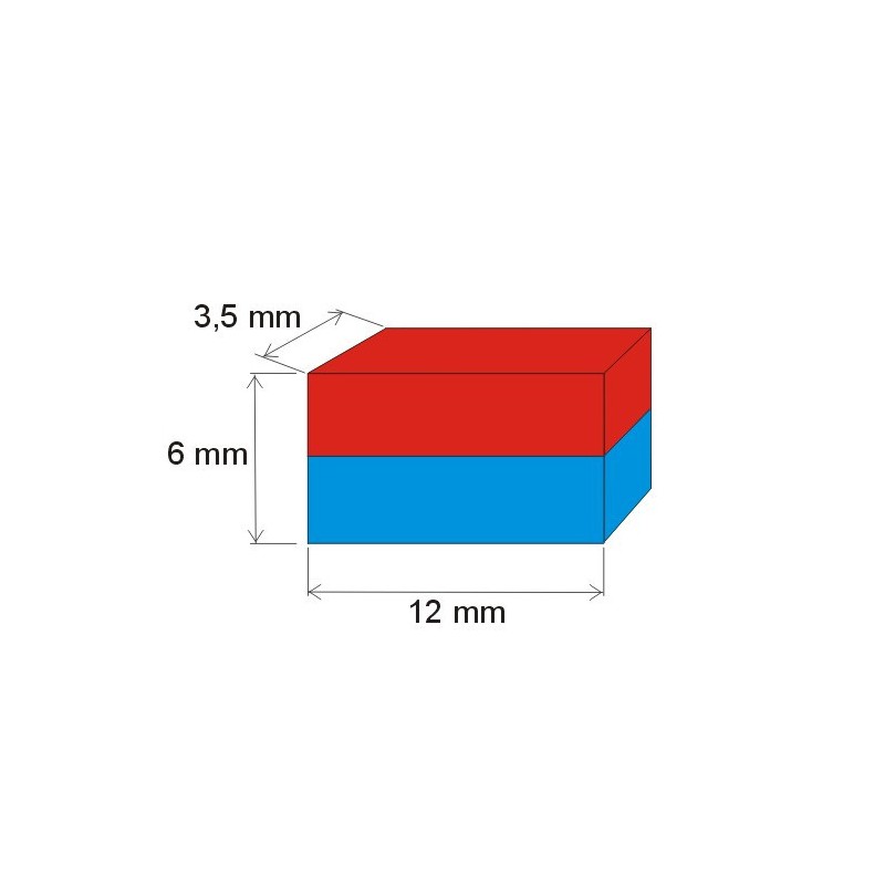 Magnet neodim bloc 12x3,5x6 N 80 °C, VMM4-N35